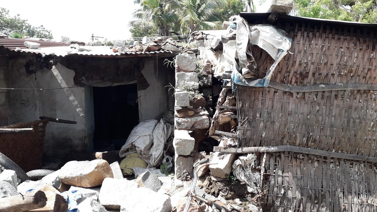 The debris of the house which collapsed killing a two-year-old boy in Karatagi of Koppal district late on Sunday night. DH PHOTO