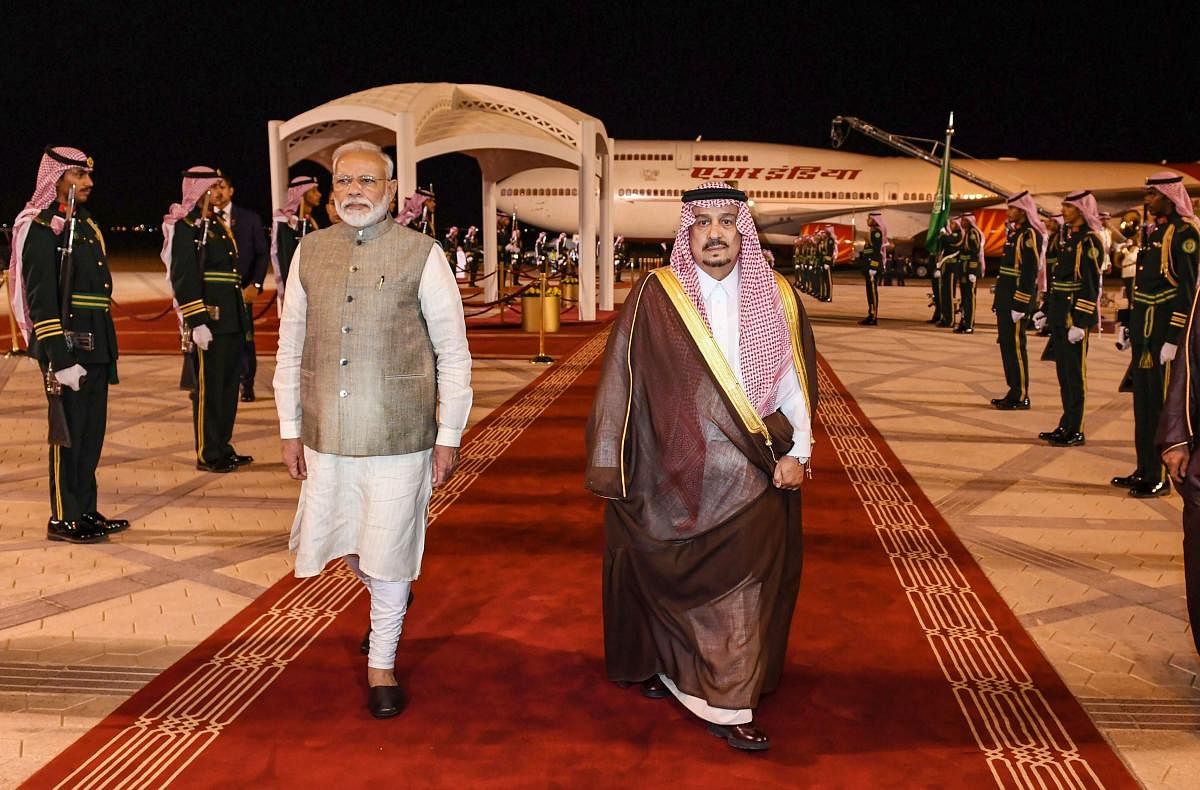 Prime Minister Narendra Modi on his arrival in Riyadh, Saudi Arabia. (PIB/PTI Photo)