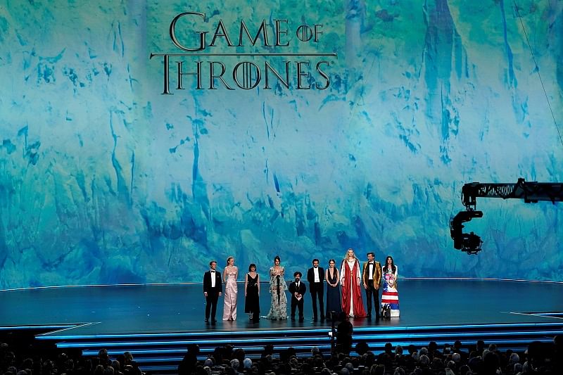 The cast of "Game of Thrones" stands on stage. (Reuters Photo)