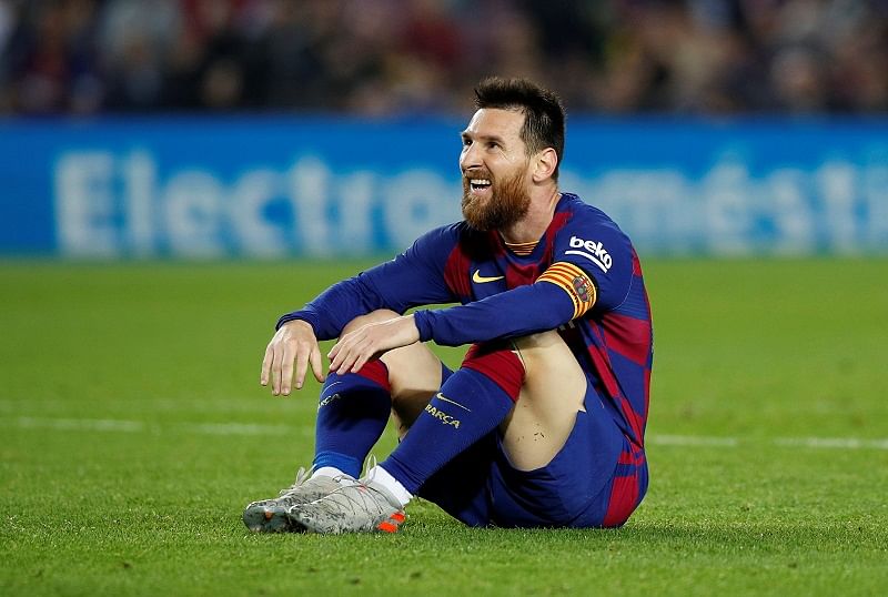 arcelona's Lionel Messi looks dejected after missing an opportunity to score. (Reuters Photo)