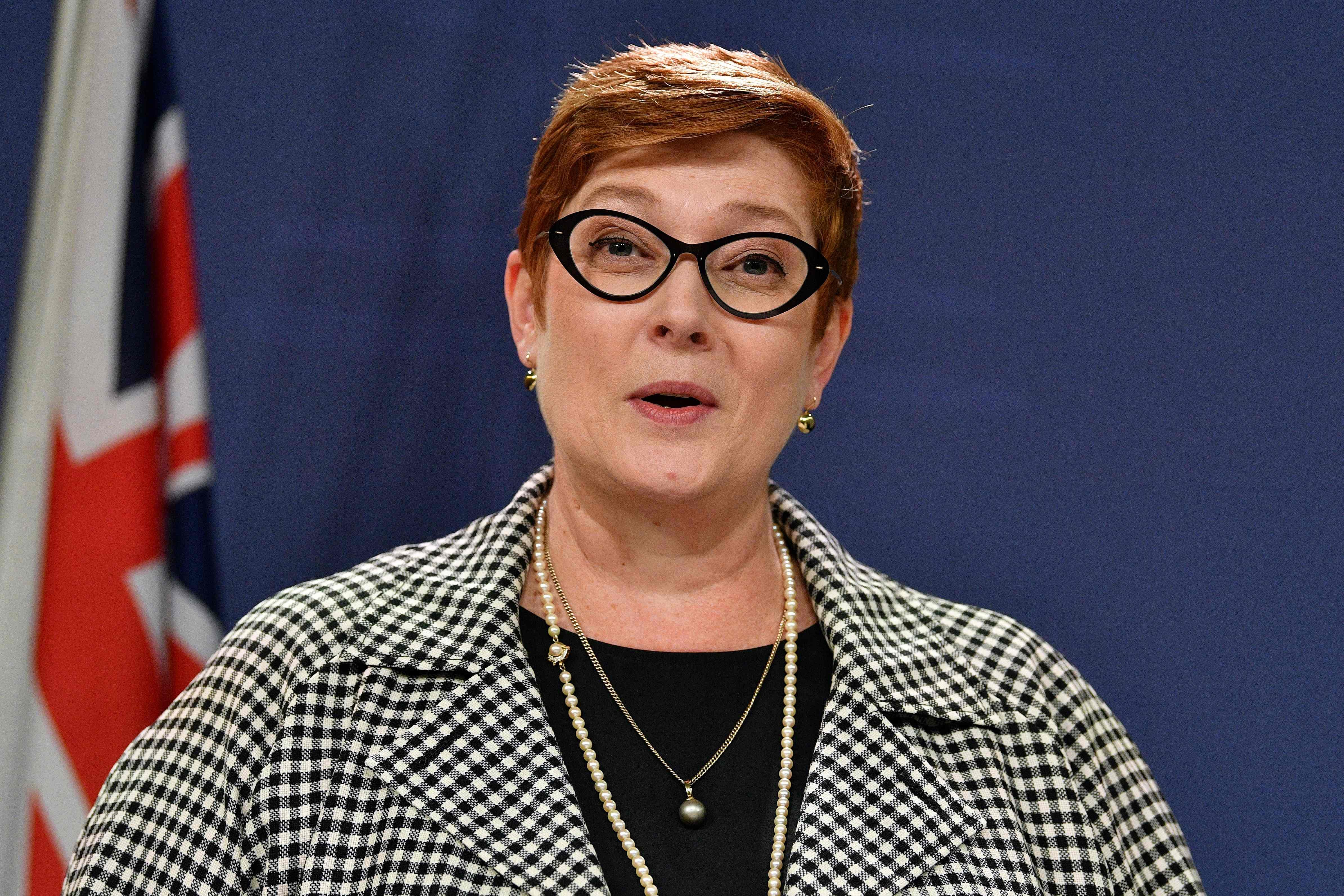 Australia's foreign minister Marise Payne attends joint press conference with New Zealand counterpart Winston Peters in Sydney. (AFP Photo)
