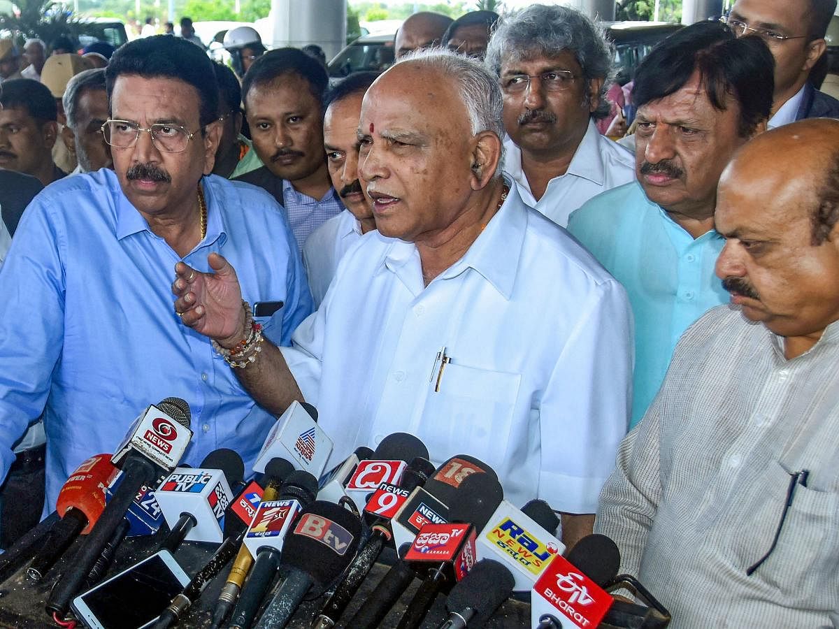"...I will try to convince him (Speaker), and make honest efforts to rectify things that you (media) had faced, during the next session," Yediyurappa said in response to a question about "restrictions" on media after the BJP government led by him came to power. Photo/PTI