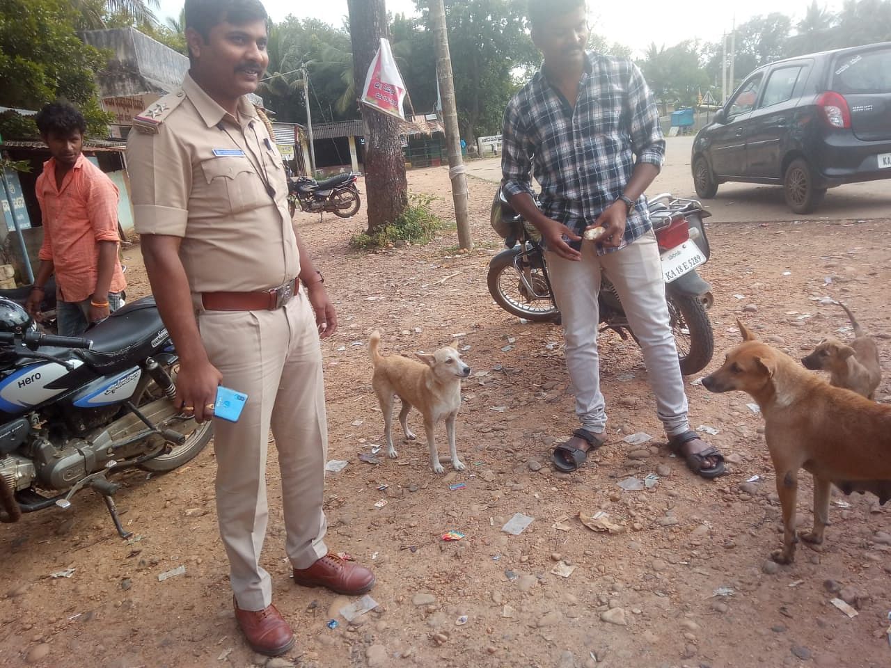 Bhadravathi Police said they found the dog (pcitured centre) and said that it's condition is good. (Photo Courtesy Police)