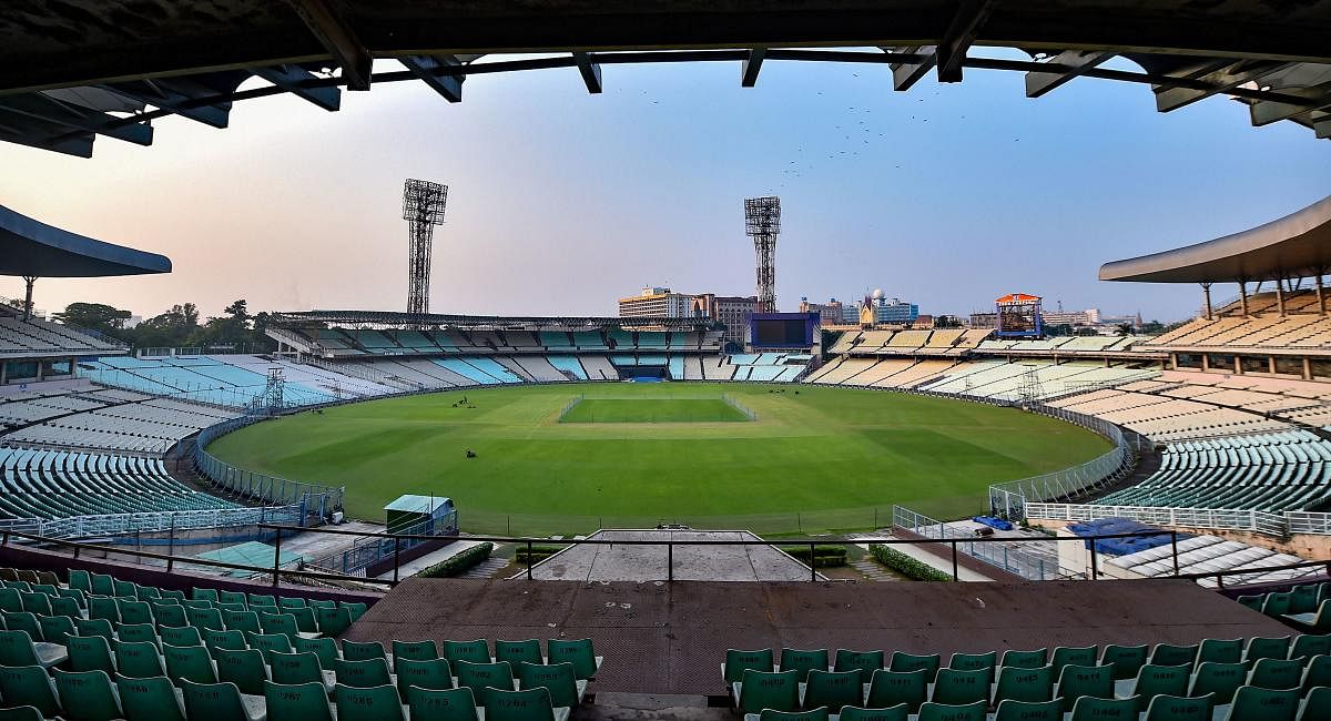 Preparations underway at the Eden Garden to host the upcoming India-Bangladesh maiden day-night cricket Test match, in Kolkata, Wednesday, Oct. 30, 2019. (PTI Photo/Swapan Mahapatra) 