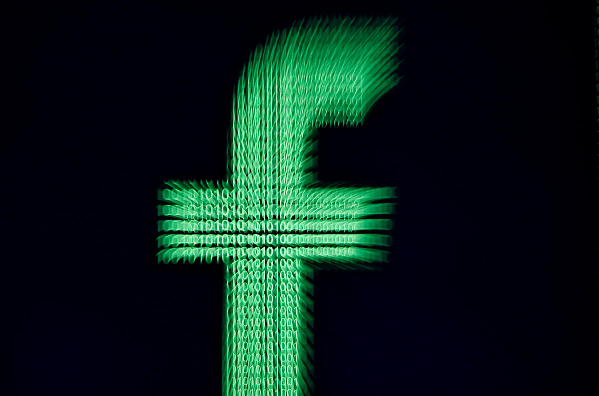 A 3D-printed Facebook logo (Photo by Reuters)