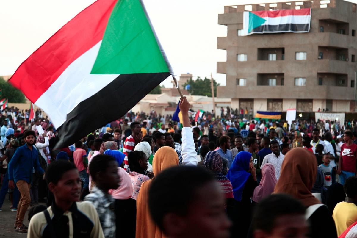 Sudanese demonstrators march during a protest in Bahri. (Photo AFP)