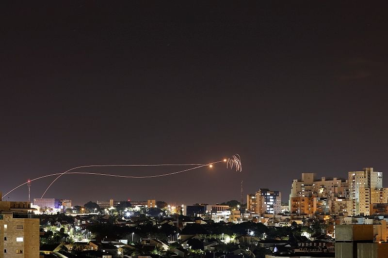 Iron Dome anti-missile system fires interception missiles as rockets are launched from Gaza towards Israel as seen from the city of Ashkelon, Israel Ashkelon. (Reuters Photo)