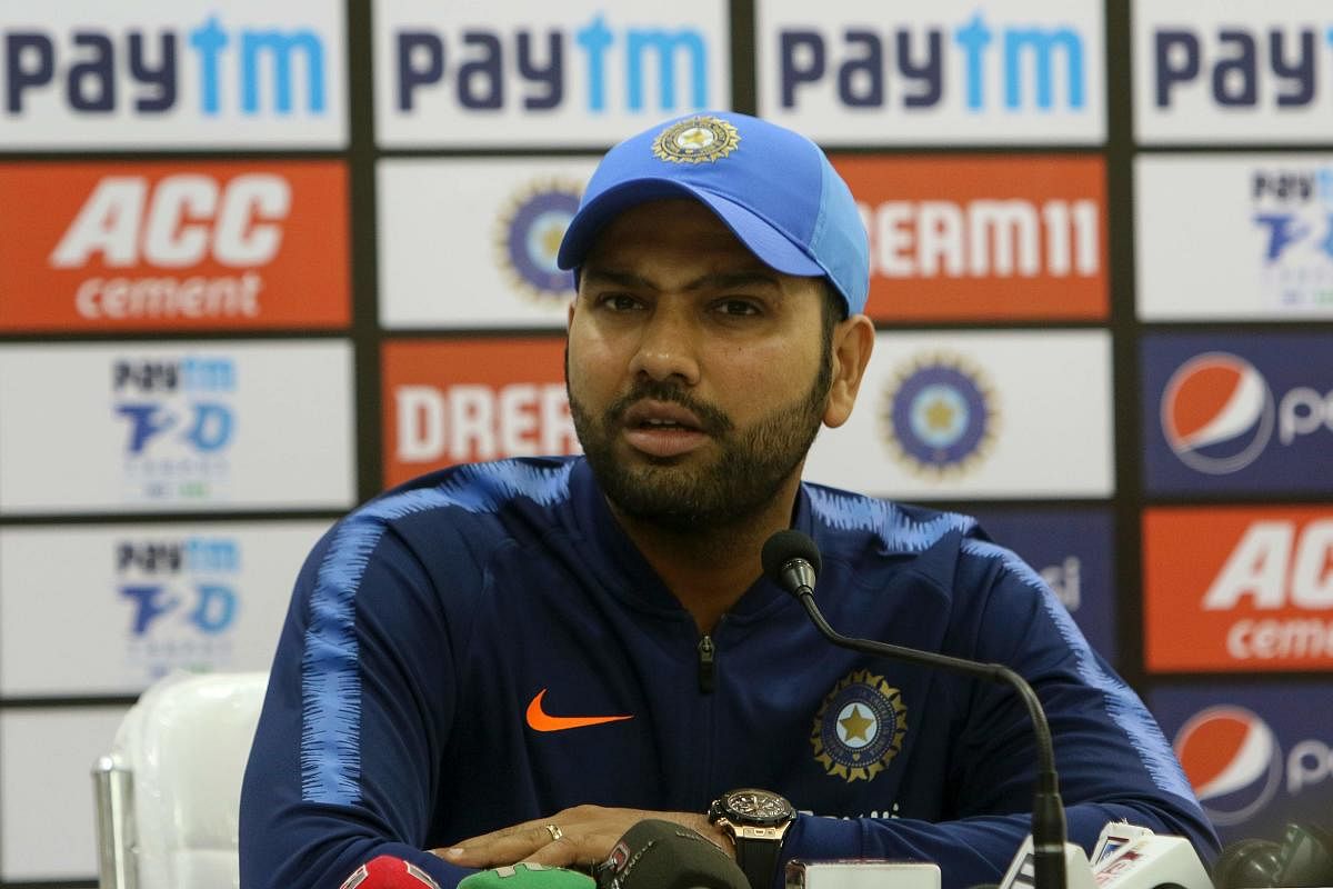 India's cricket team captain Rohit Sharma speaks during a press conference at the Arun Jaitley Stadium in New Delhi on November 2, 2019, ahead of the first T20 international cricket match of a three-match series between Bangladesh and India. AFP