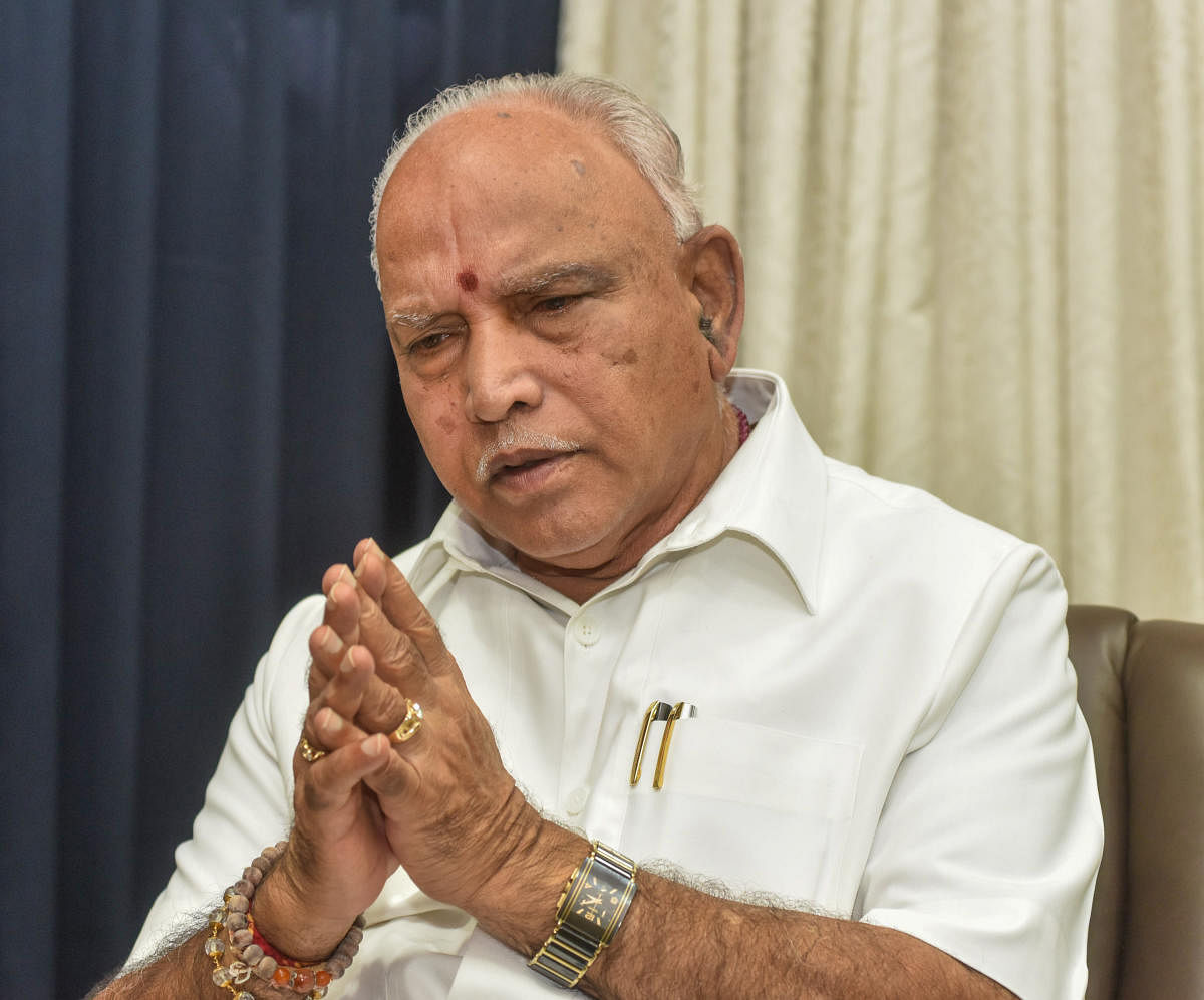 B S Yediyurappa, Chief Minister speaking with Deccan Herald and Prajavani interview on the occasion of his government complete hundred days at Chief Minister home office Krishna in Bengaluru. (Photo by S K Dinesh)