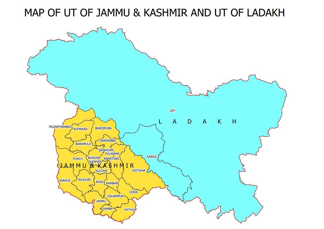 Map of Union Territories of Ladakh and Jammu and Kashmir