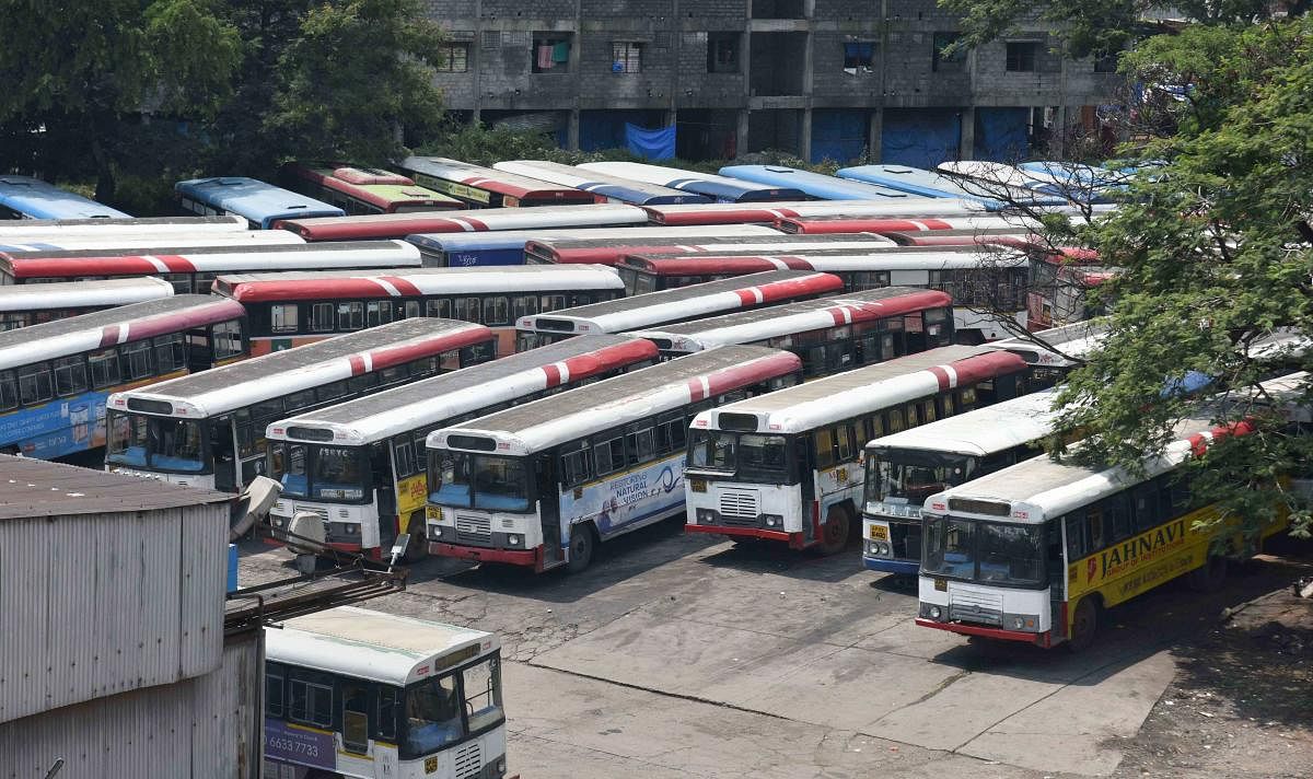 Buses parked at a depot during TSRTC employees' strike (PTI Photo)