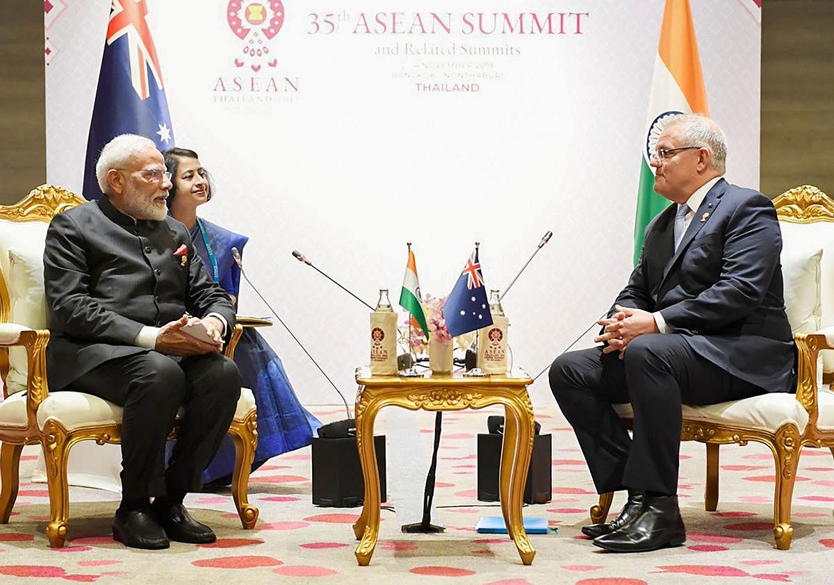 Prime Minister Narendra Modi during a meeting with his Australian counterpart Scott John Morrison on the sidelines of ASEAN 2019, in Bangkok, Thailand. PTI