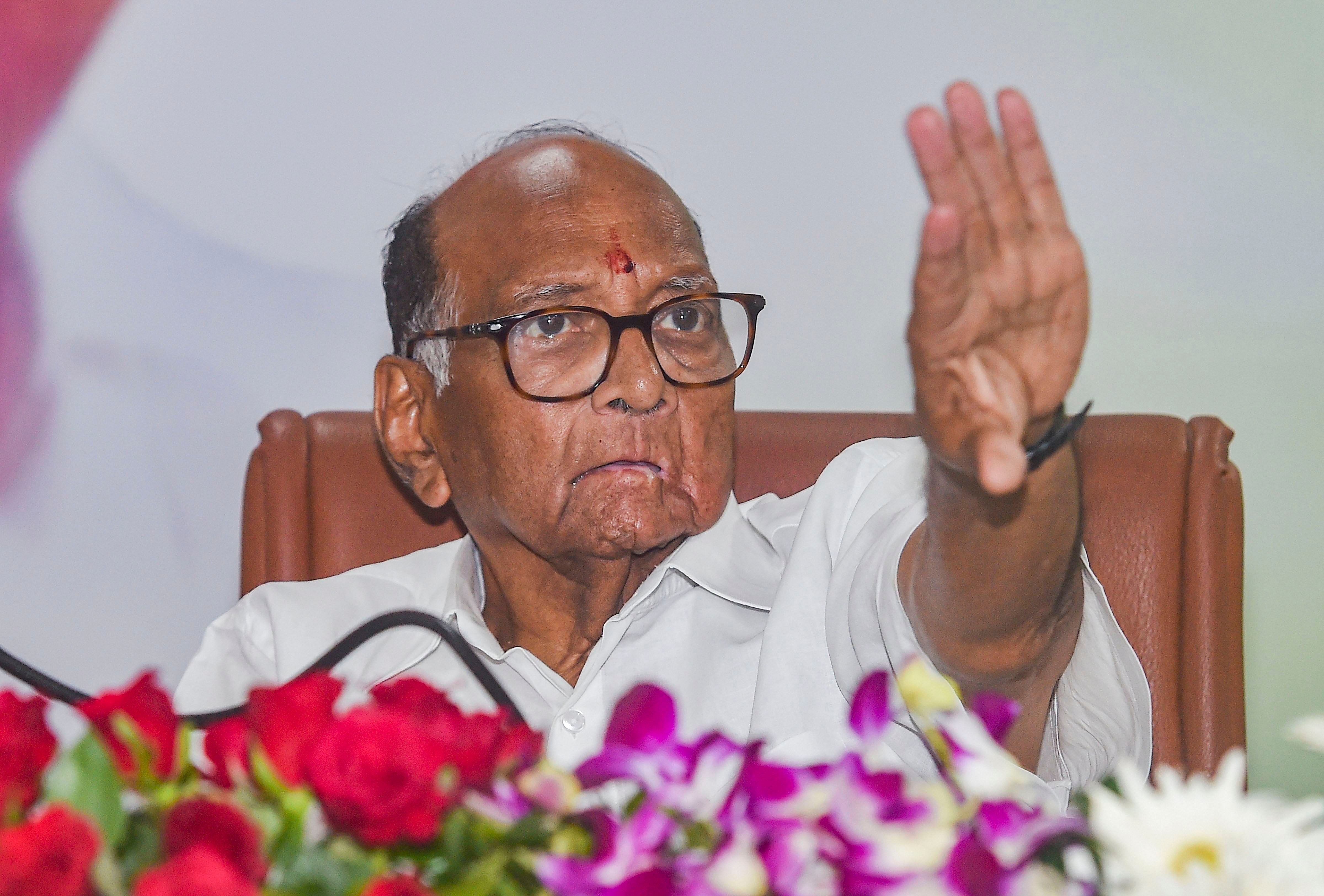 NCP chief Sharad Pawar during a meeting to announce Maharashtra NCP legislature party leader, in Mumbai. (PTI Photo)