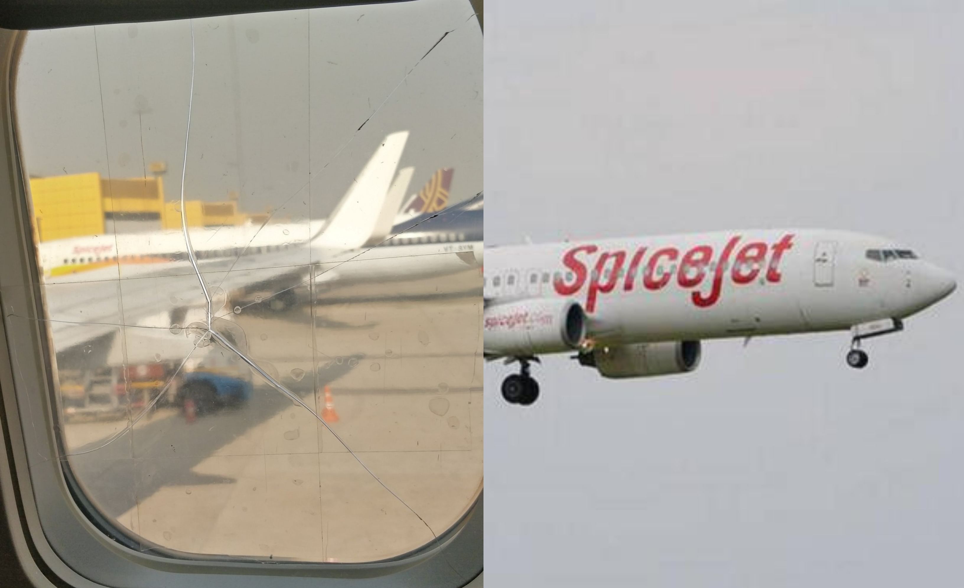 A photo of the cracked SpiceJet airline window