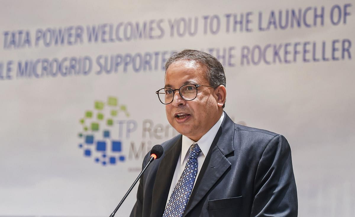 Tata Power CEO & Managing Director Praveer Sinha addresses the media in New Delhi, Monday, Nov. 4, 2019. (PTI Photo)