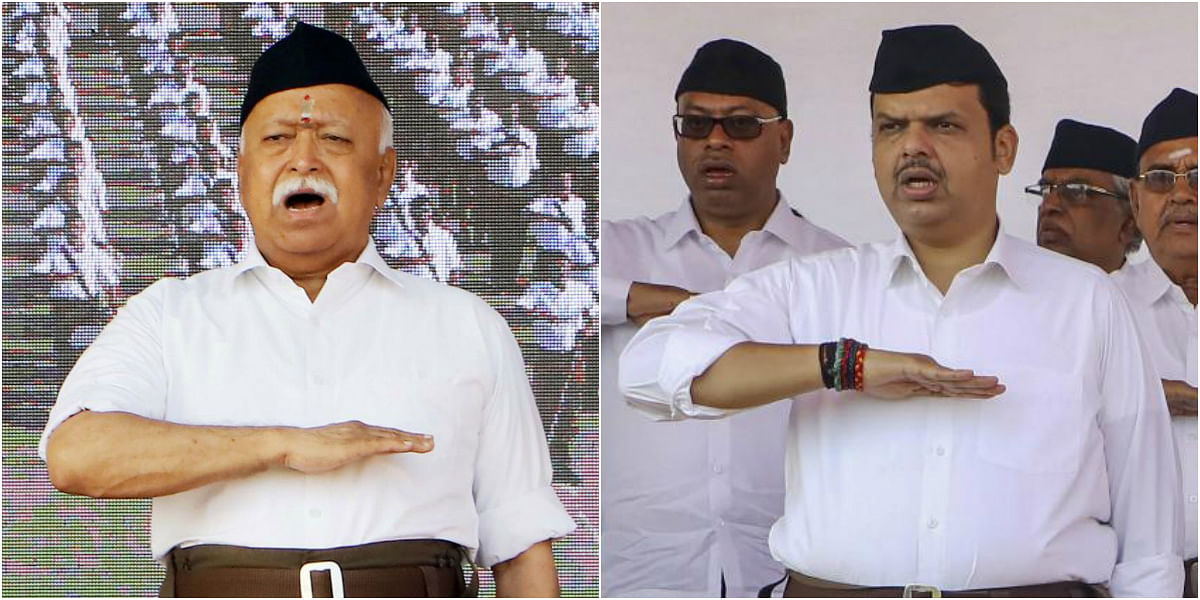RSS chief Mohan Bhagwat (L) and Maharashtra CM Devendra Fadnavis (R) (PTI Photos)