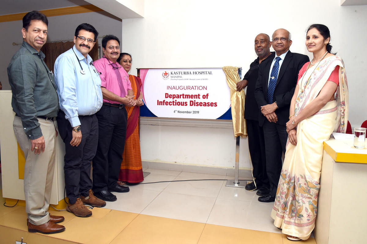 Zelalem Temesgen, director of Mayo Clinic, HIV programme, USA, and other dignitaries during the inauguration of Department Infectious Diseases at Kasturba Hospital in Manipal.