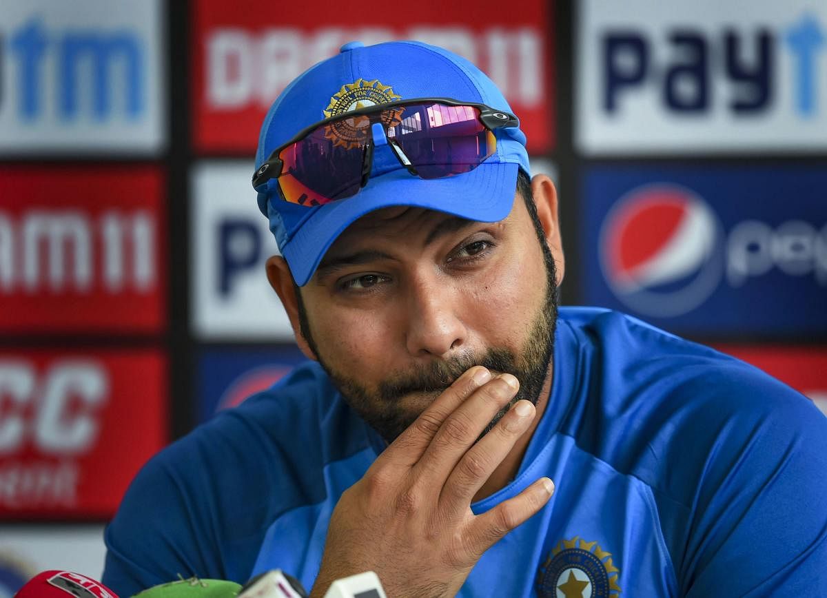 India's stand-in captain Rohit Sharma addresses the media before a practice session on the eve of the second T20 cricket match against Bangladesh, at Saurashtra Cricket Association Stadium in Rajkot, Wednesday, Nov. 6, 2019. (PTI Photo)