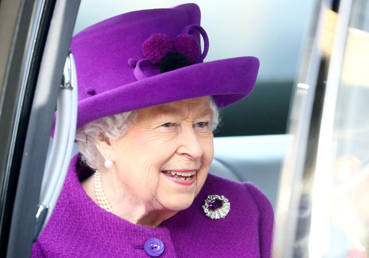 Britain's Queen Elizabeth II arrives for a visit at Royal British Legion Industries village in Aylesford, Britain, November 6, 2019. (REUTERS)