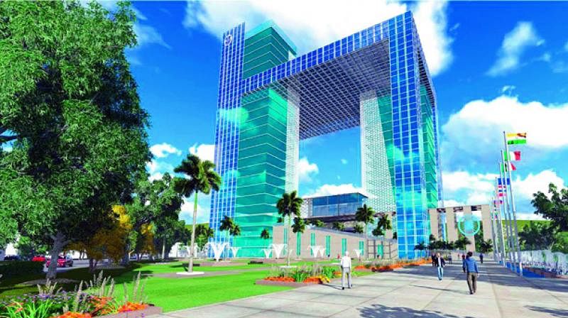 Integrated Twin towers of the Hyderabad Police department under construction. (DH Photo)