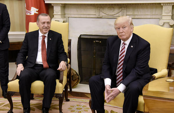 In this file photo taken on May 16, 2017 US President Donald Trump meets with President Recep Tayyip Erdogan of Turkey in the Oval Office of the White House in Washington, DC. (AFP photo)