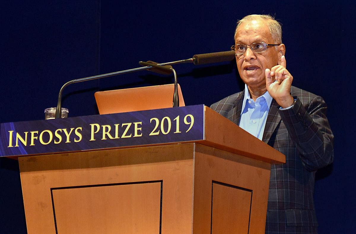 Infosys Founder NR Narayana Murthy addresses during the announcement of "Infosys Prize 2019" at Infosys Campus in Bengaluru, Thursday, Nov. 7, 2019. (PTI Photo)