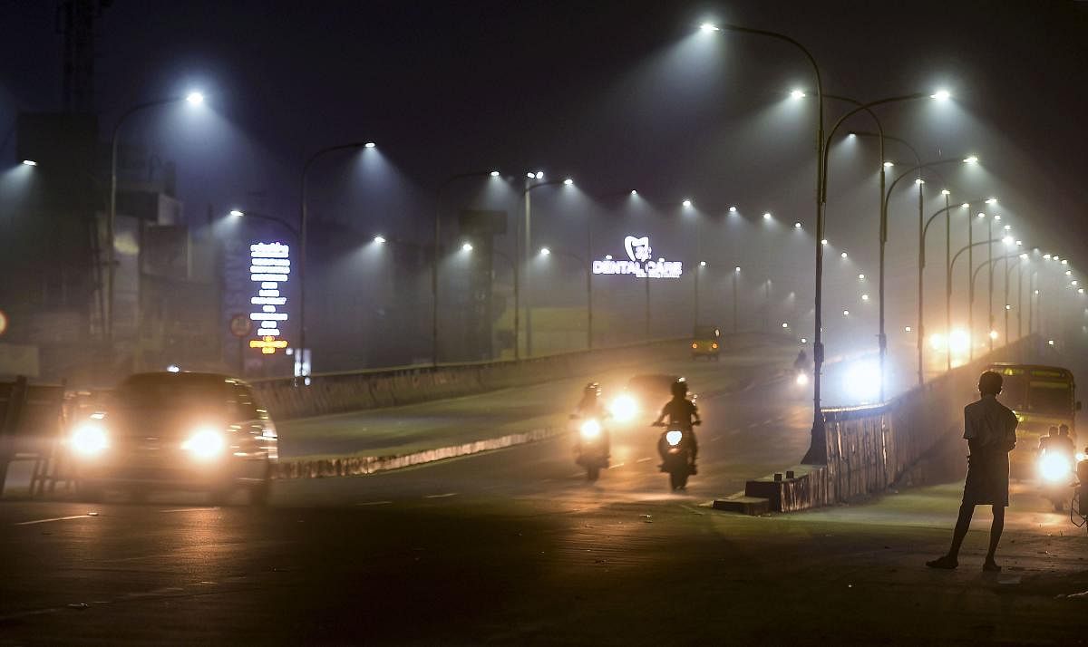 At 5.30 pm on Friday, the AQI in Alandur here recorded by the Air Quality Management station set up by the Central Pollution Control Board (CPCB) was 245, which is categorised as “very unhealthy”.  (PTI File Photo)