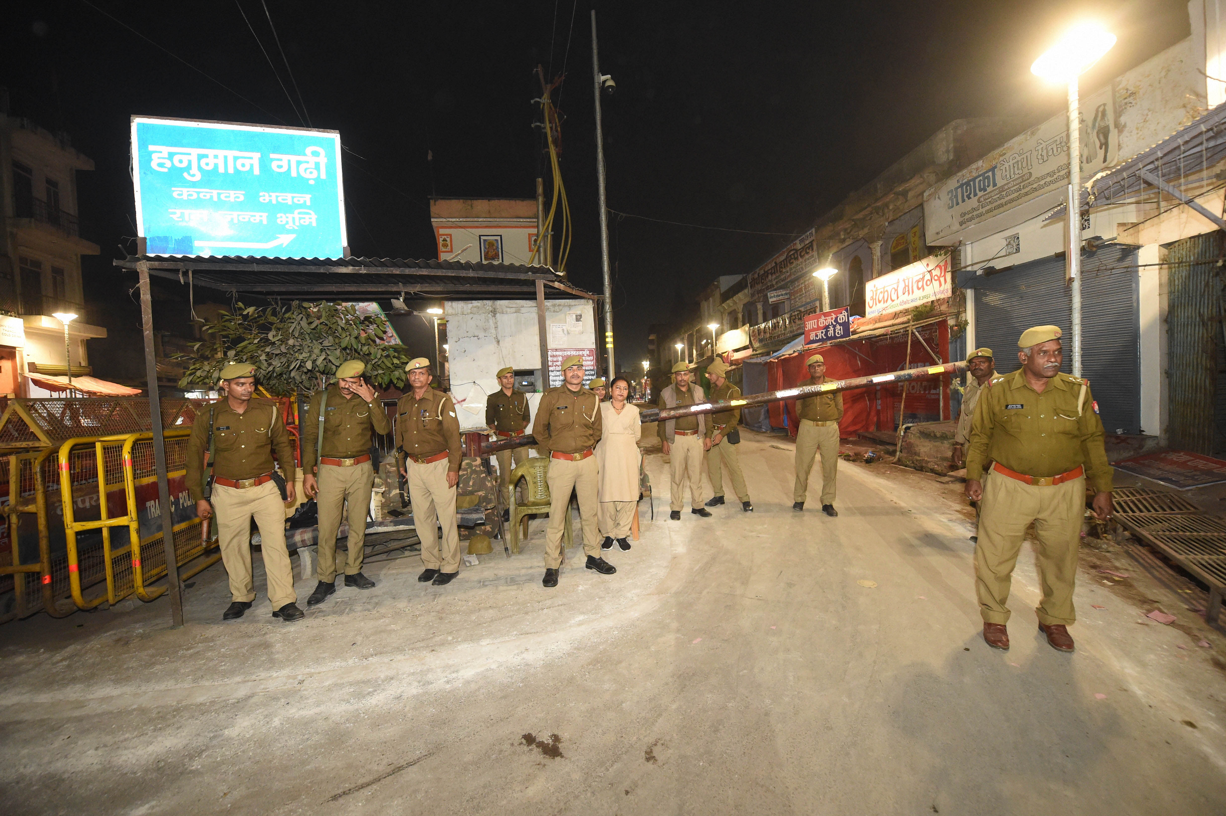 Police personnel near the site of disputed Ram Janambhoomi-Babri Masjid site, in Ayodhya. (PTI Photo)