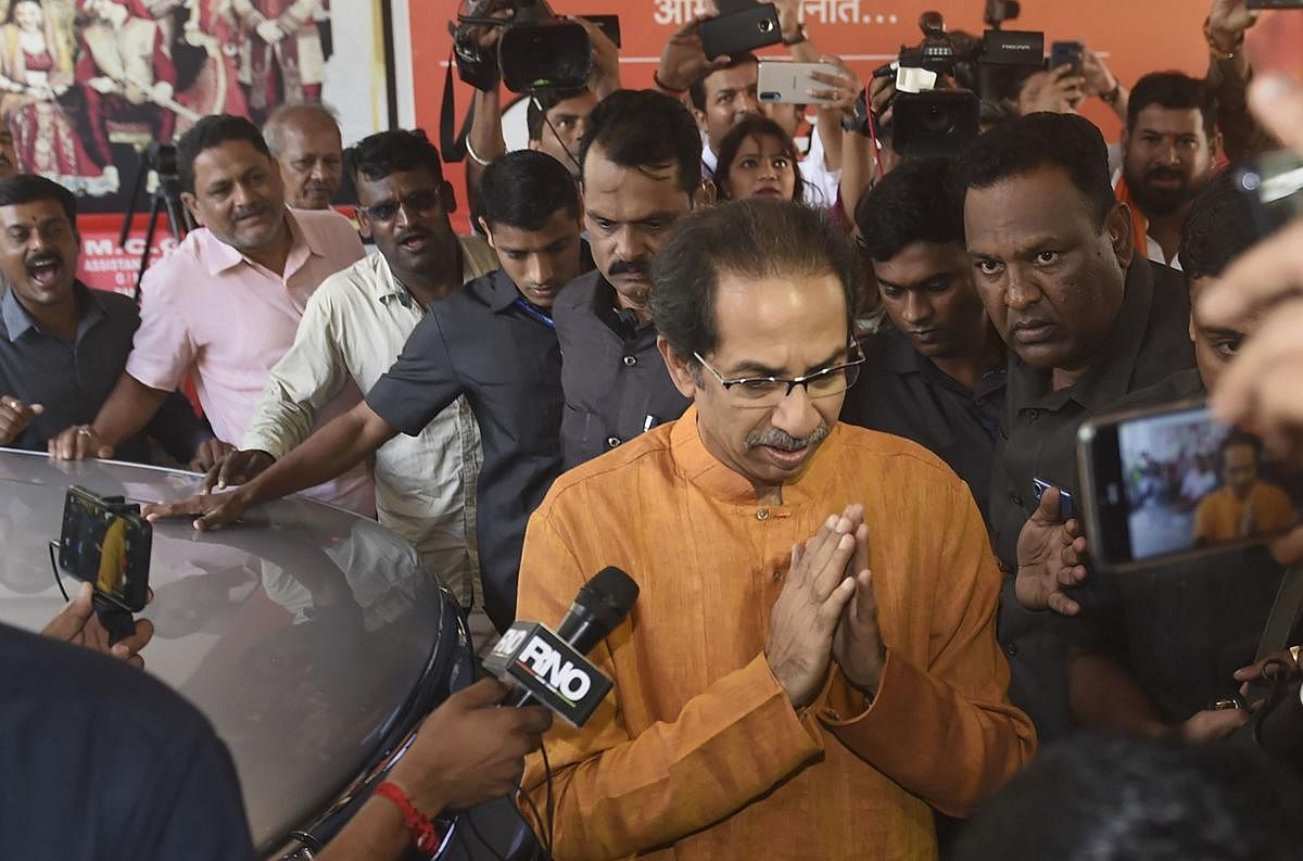 Shiv Sena President Uddhav Thackeray arrives at Sena Bhavan for a meeting, in Mumbai, Friday, Nov. 8, 2019. The party has maintained that it was decided before the Lok Sabha election that there would be an equal sharing of posts and responsibilities between the party and the BJP. (PTI Photo)