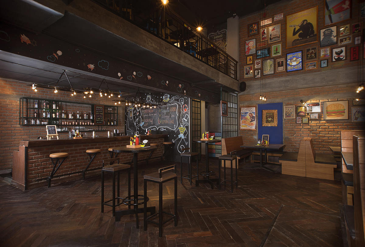 The exposed brick interiors of Monkey Bar has a rustic feel to it.