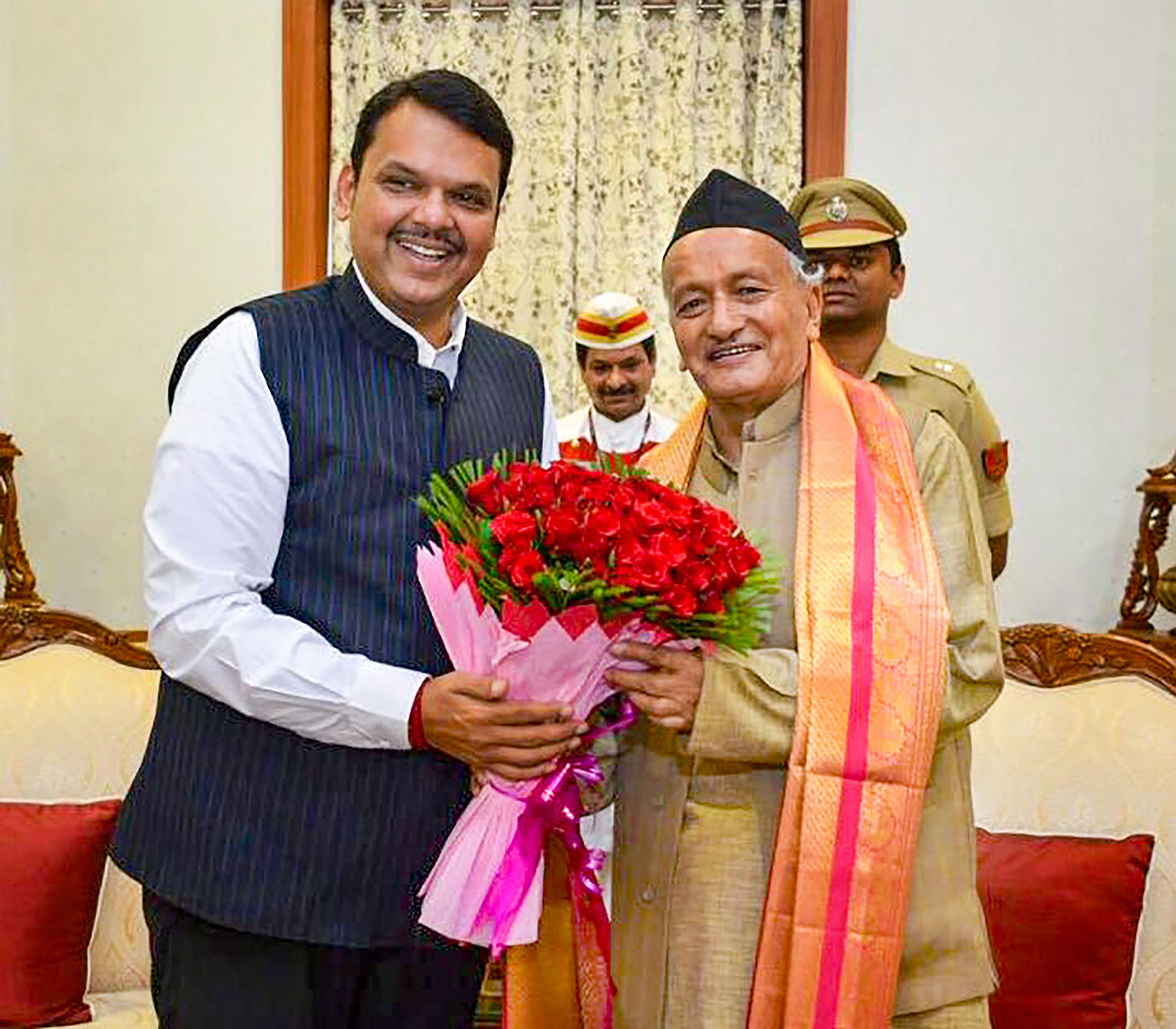 Maharashtra BJP leader Devendra Fadnavis and Bhagat Singh Koshiyari. (PTI Photo)