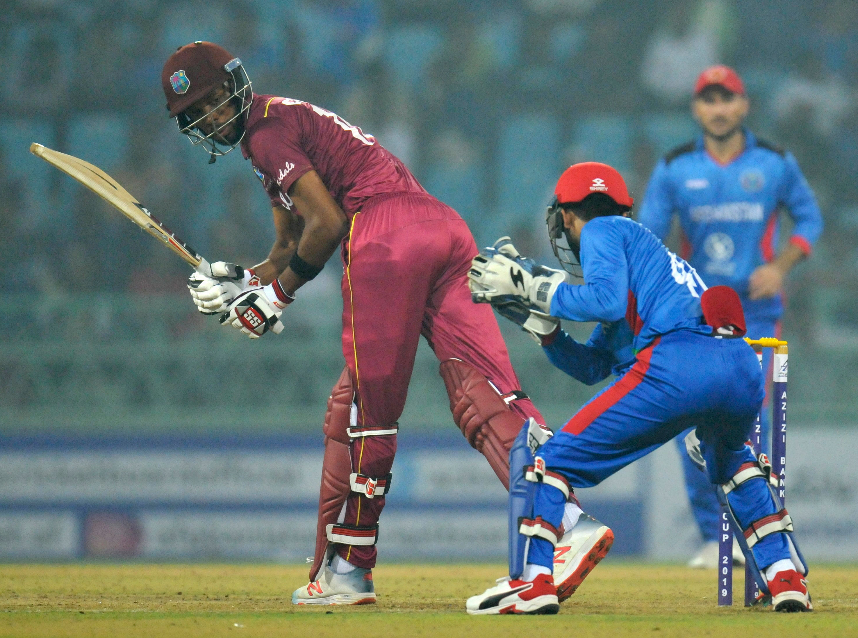  West Indies batsman Roston Chase plays a shot during 1st ODI cricket match against Afghanistan at Ekana International cricket stadium, Lucknow. (PTI Photo)