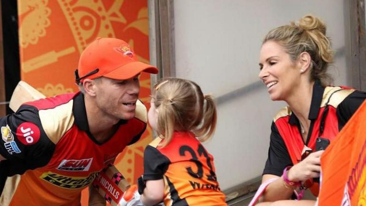 David Warner with his wife Candice Warner and daughter Ivy Mae.