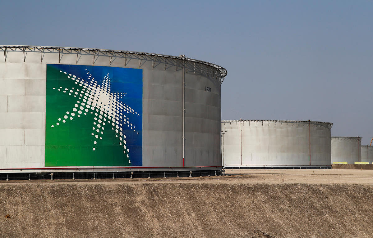 A view shows branded oil tanks at Saudi Aramco oil facility. (Reuters Photo)