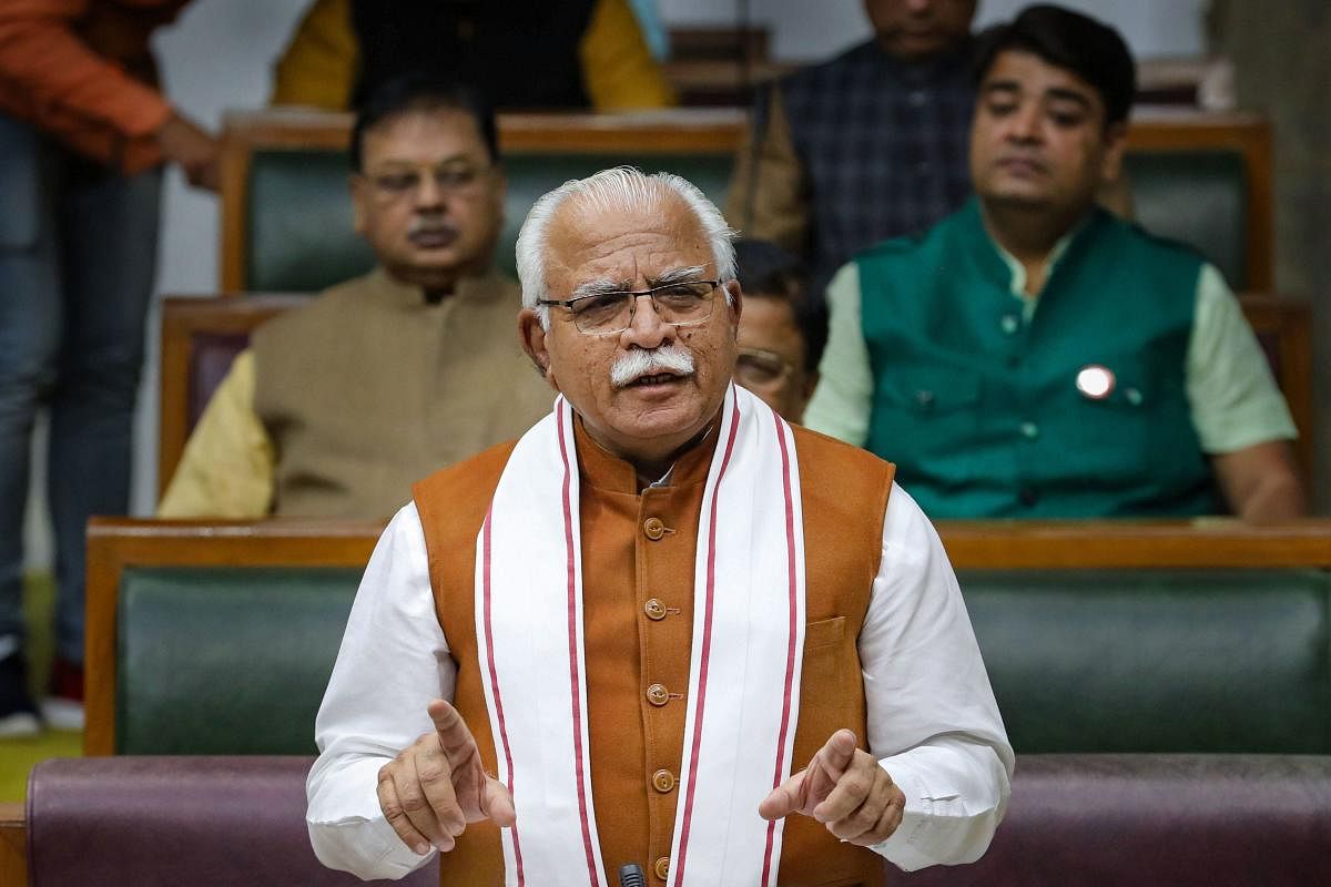 Khattar had a lengthy meeting with Union Home Minister and BJP president Amit Shah at the latter's residence in Delhi on Sunday, BJP sources said. Photo/PTI