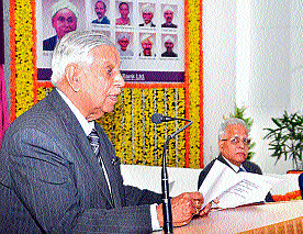 Former chief justice of India Justice Venkatachalaiah speaks at the Founders Day Lecture   organised by Karnataka Bank Ltd, at the Banks auditorium in Mangalore on Monday.