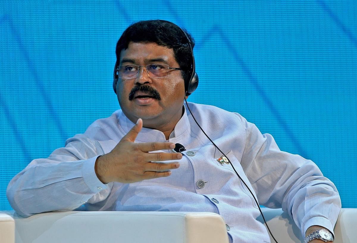 India's Minister of Oil and Gas Dharmendra Pradhan speaks during the opening ceremony of the Abu Dhabi International Petroleum Exhibition and Conference (ADIPEC) in Abu Dhabi. (Photo by AFP)