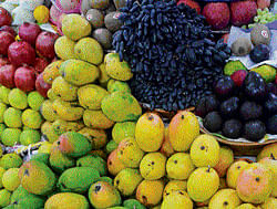 Seasonal delights: A variety of mangoes and watermelons are available these days.