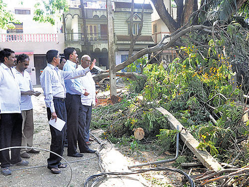BBMP commissioner G Kumar Naik and other officers inspect the rain-affected areas in the City on Friday. DH&#8200;photo