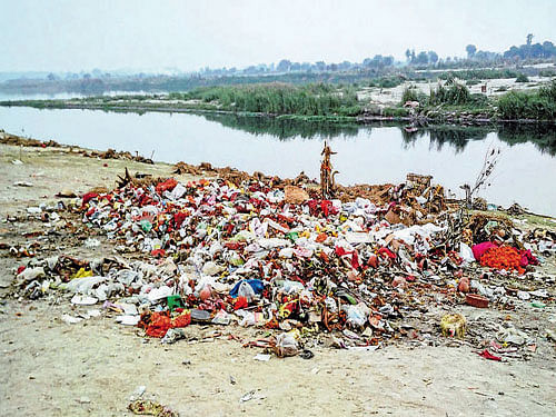 On Sunday, two days after the immersion, there was stink emanating from the puja leftovers accumulated at its banks