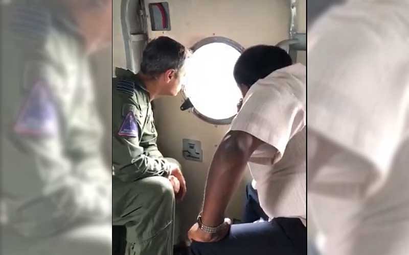 Chief Minister Kumaraswamy aerially surveys the flood-hit regions on Saturday.