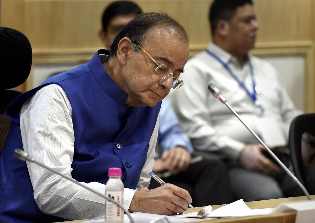 Union Finance Minister Arun Jaitley during 'Annual Review Meeting with Public Sector Banks', in New Delhi, Tuesday, Sept 25, 2018. (PTI Photo)