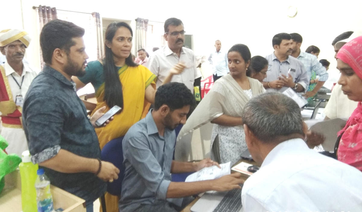 Deputy Commissioner Annies Kanmani Joy at the Parihara Adalat held at the district administration complex in Madikeri on Tuesday.