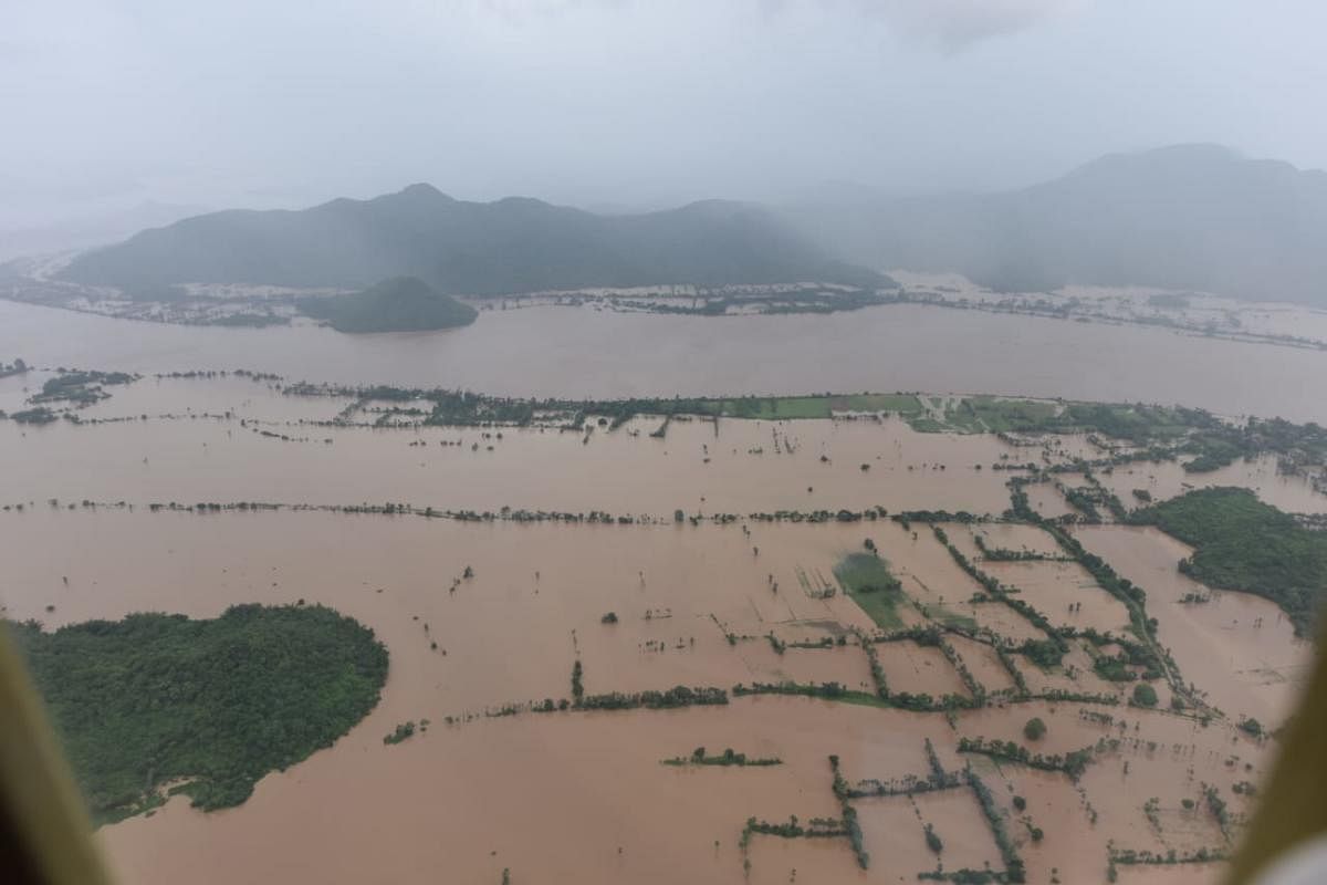 Aerial view of Godavari flood-affected areas