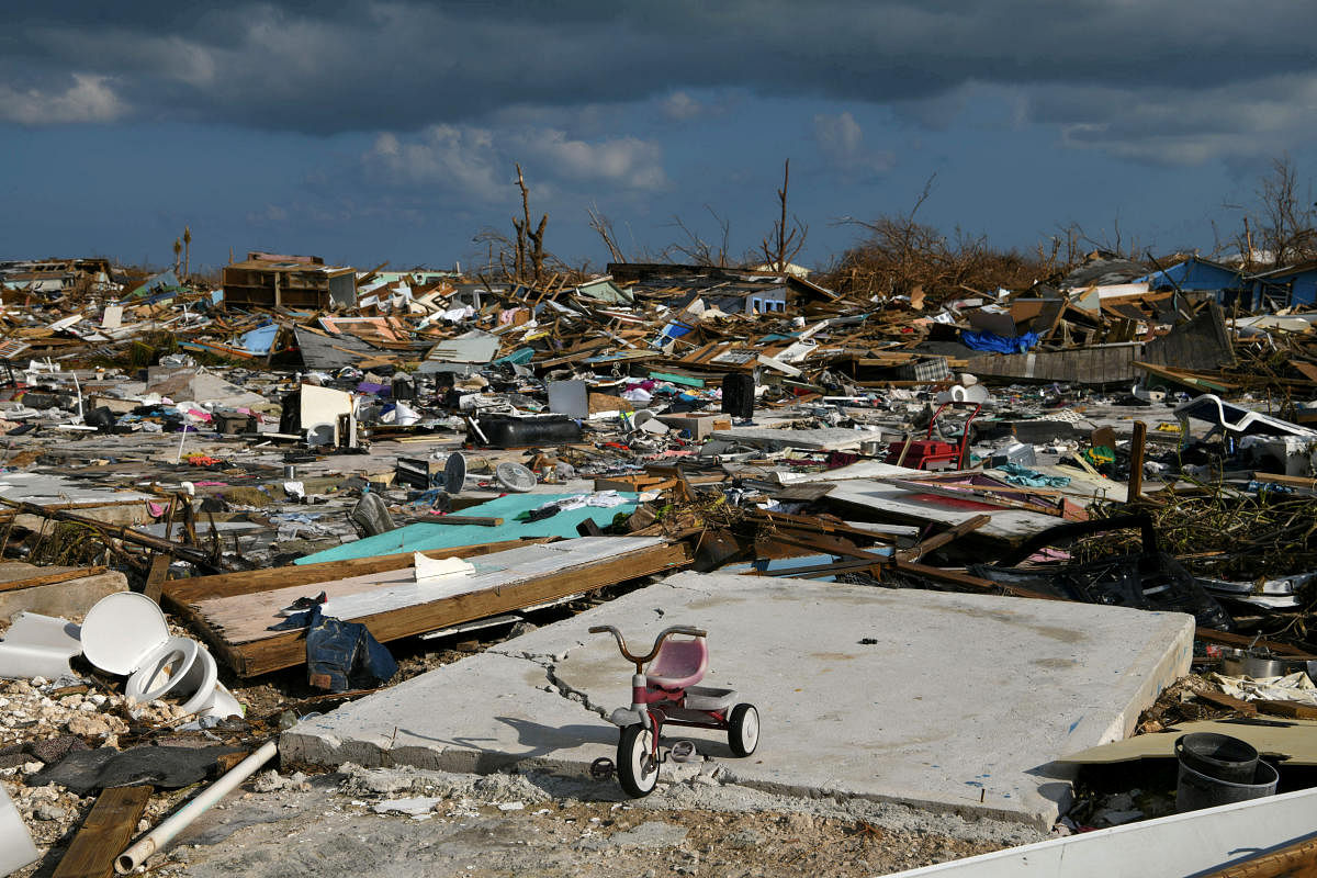 A child's bicycle is seen in a destroyed neighborhood in the wake of Hurricane Dorian in Marsh Harbour, Great Abaco, Bahamas. (Reuters Photo)