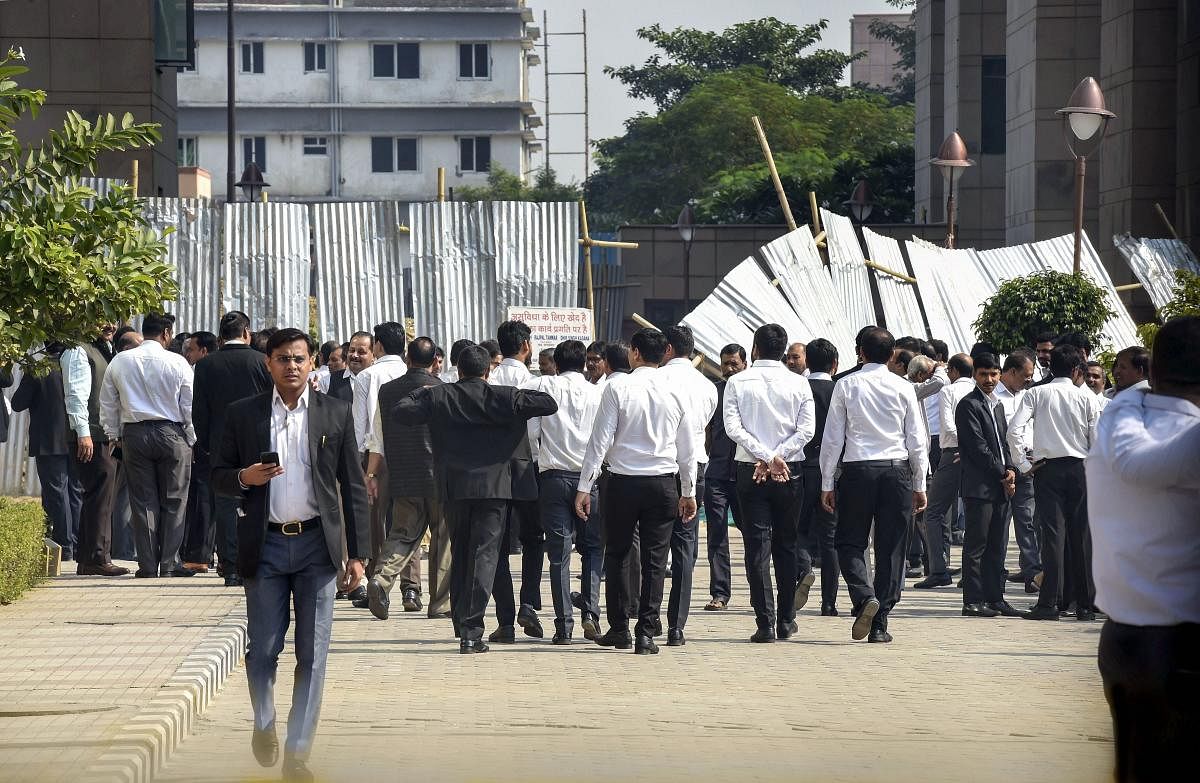 Lawyers during their protest against the police over the recent Tis Hazari Court clashes (PTI Photo)