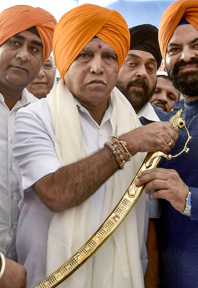 Chief Minister B S Yediyurappa at the Gurudrwara in Bengaluru on the occasion of Guru Nanak Jayanti on Tuesday. PTI Photo