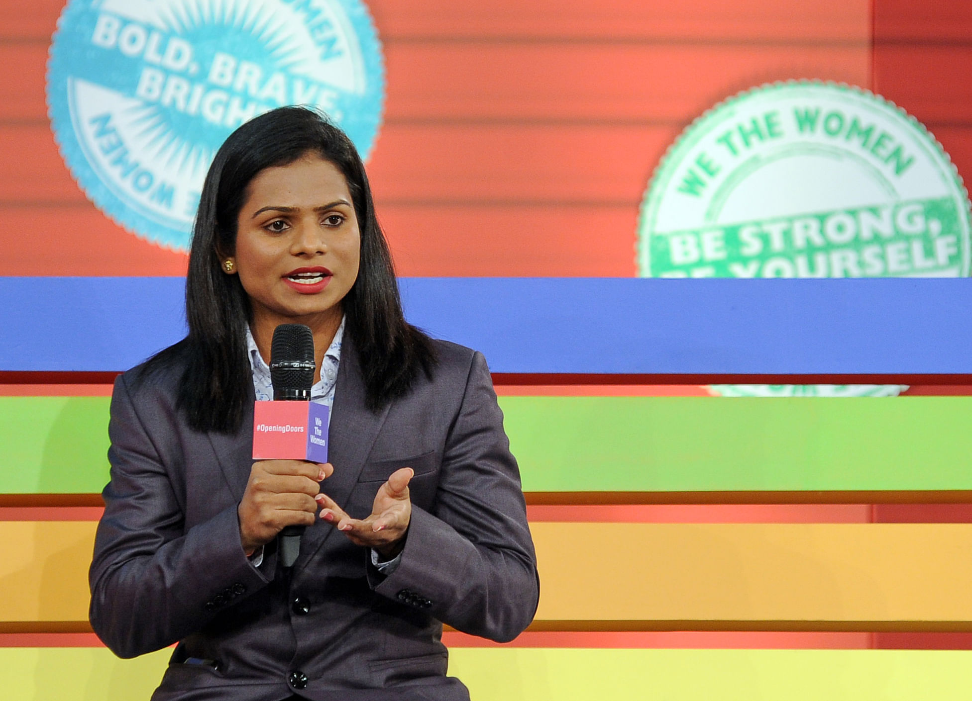 Sprinter Dutee Chand speaks about discrimination women face in sports during We the Women. (DH Photo)