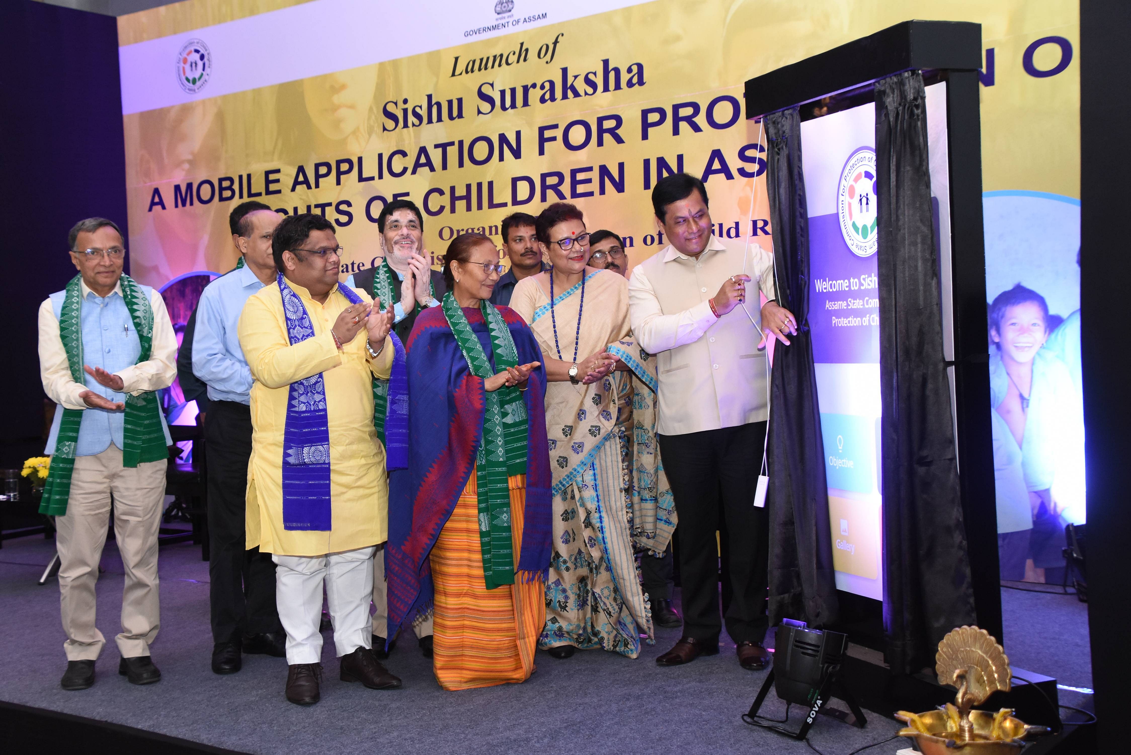 Assam chief minister Sarbananda Sonowal launching the child rights app in a Guwahati hotel on Thursday. (Photo credit: Assam govt) 