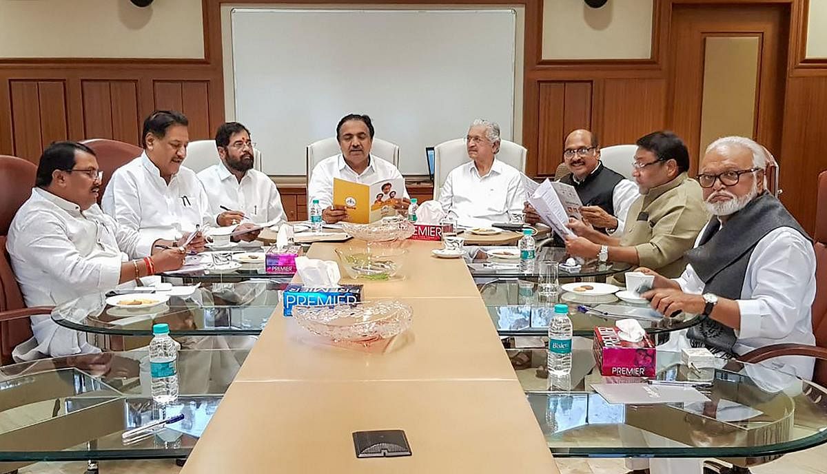 Congress, Shiv Sena and NCP leaders during a joint meeting for a Common Minimum Programme, in Mumbai